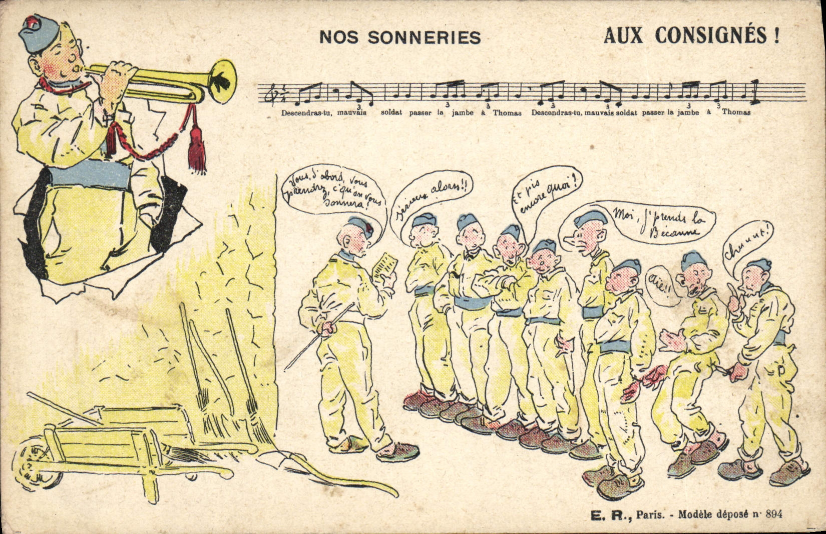 CPA Fantaisie Militaria Aux consignes Trompette