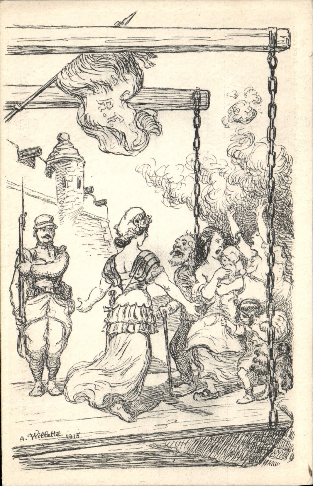 VINTAGE POSTCARD Fantasy Militaria Marianne In the flames