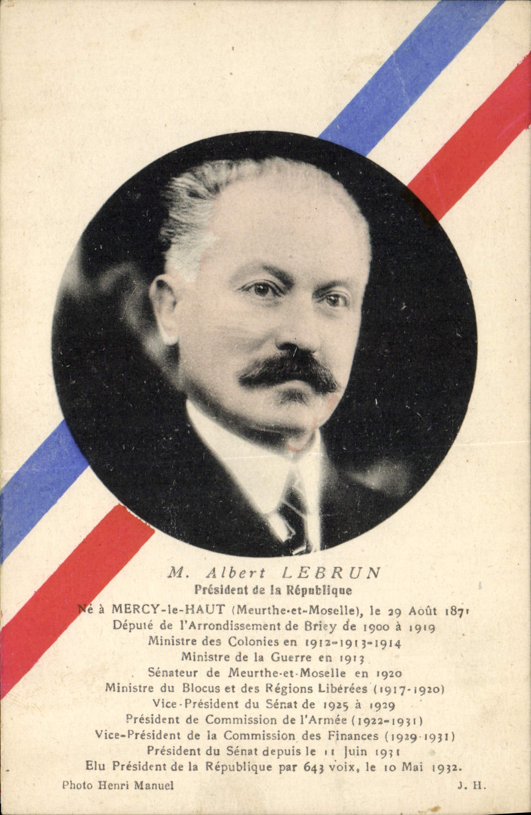 CPA Albert Lebrun President de la Republique ne a Mercy le Haut