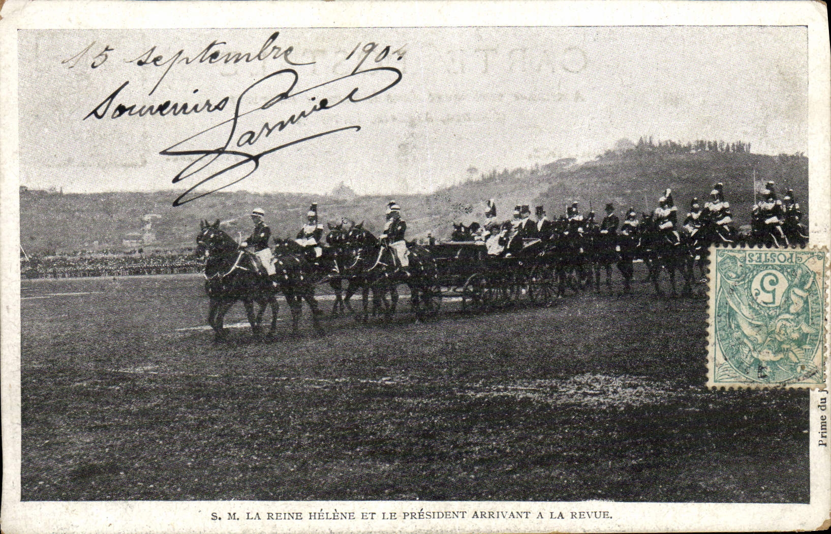 CPA SM la Reine Helene et le President arrivant a la revue