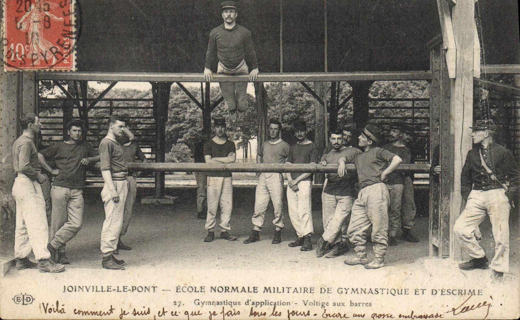 VINTAGE POSTCARD Joinville the military Bridge Teacher training school of Gymnastics and Gymnastique fencing of application Flies with the bars