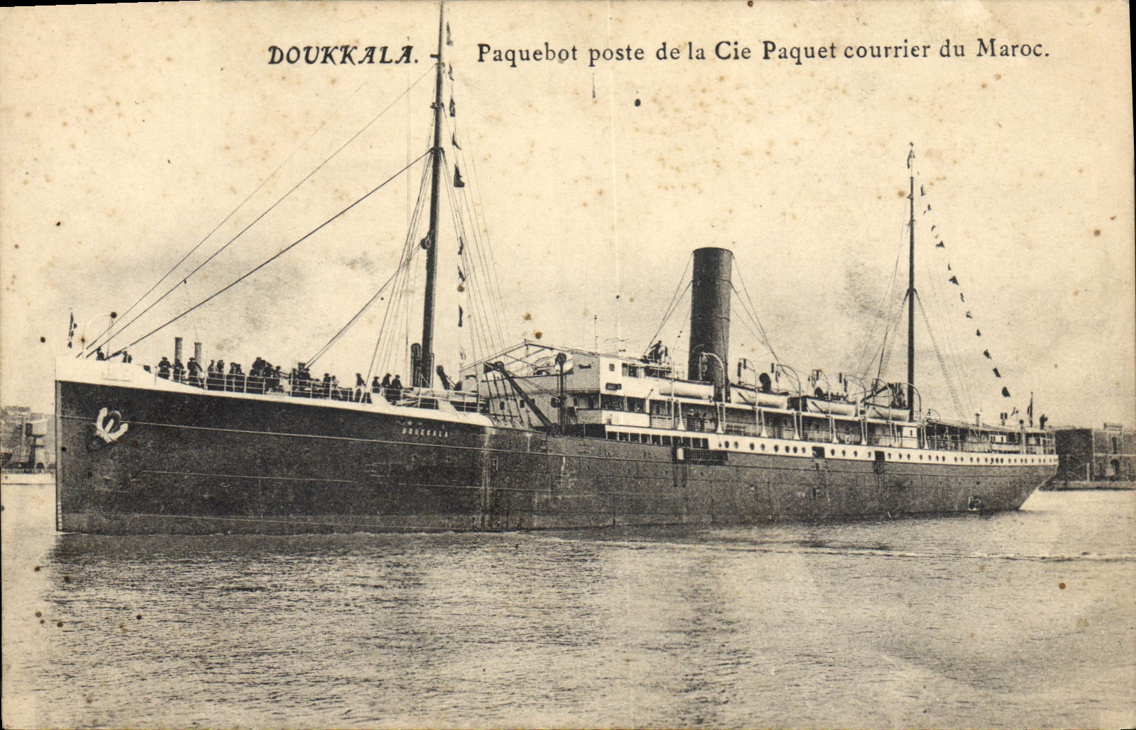 VINTAGE POSTCARD Bateau Steamer posts Co Package Mail of Morocco Doukkala