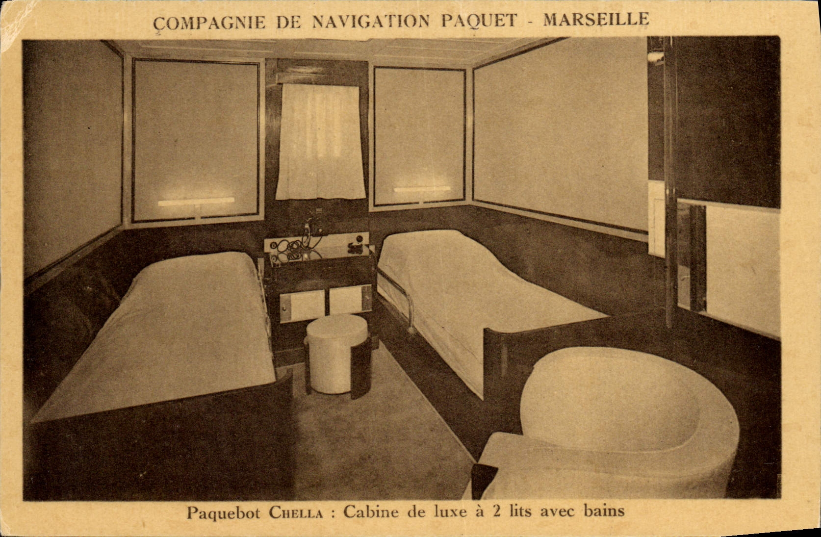 CPA Bateau Paquebot Chella Cabine de luxe a 2 lits avec bains Paquet Marseille