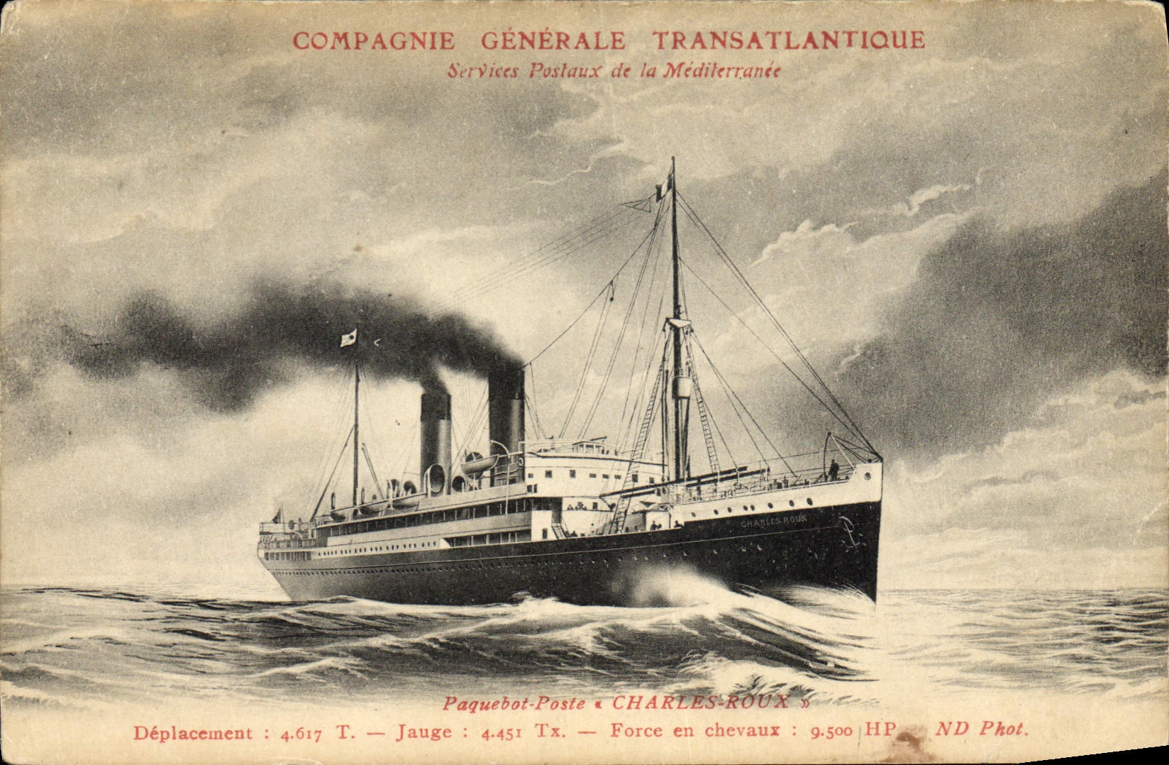 CPA Bateau Paquebot Poste Charles Roux Compagnie Generale Transatlantique 