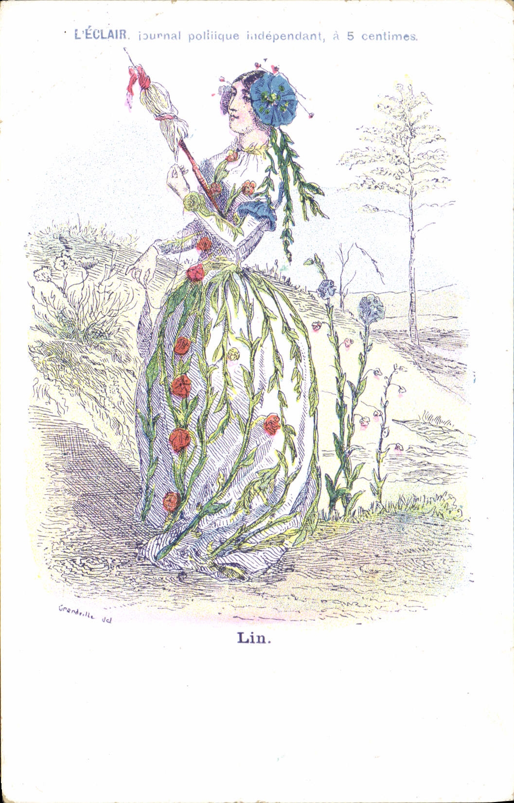 VINTAGE POSTCARD Fantasy Flax Flowers