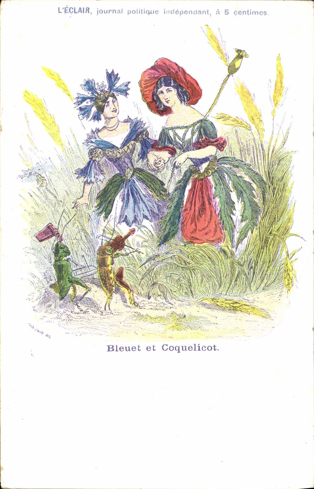 Flores del Cornflower y de la amapola de la fantasía de la POSTAL de la VENDIMIA