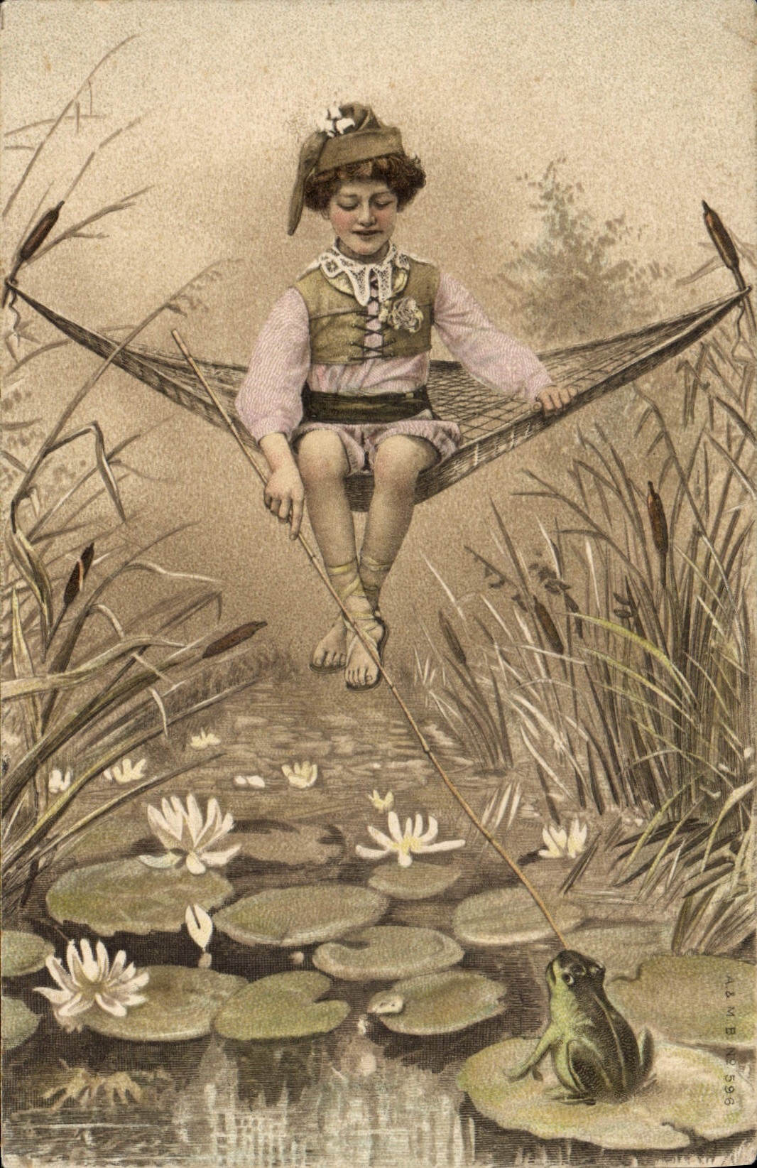 VINTAGE POSTCARD Frog Toad Child