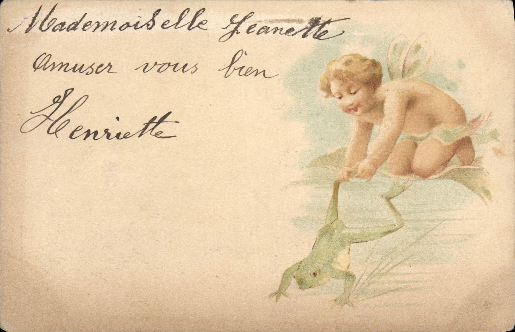 CPA Grenouille Crapaud Enfant Ange