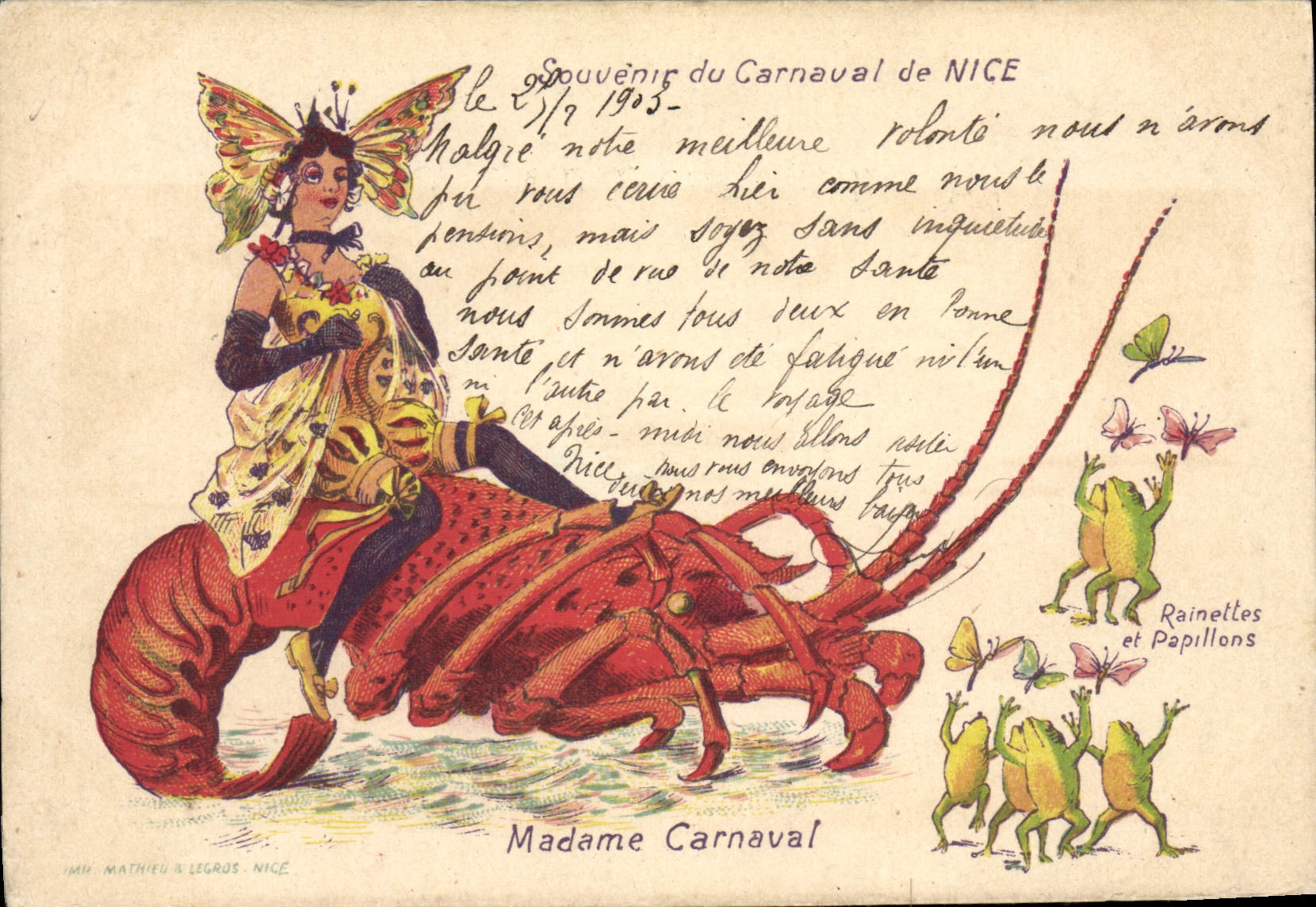 CPA Grenouille Crapaud Carnaval de Nice Langouste