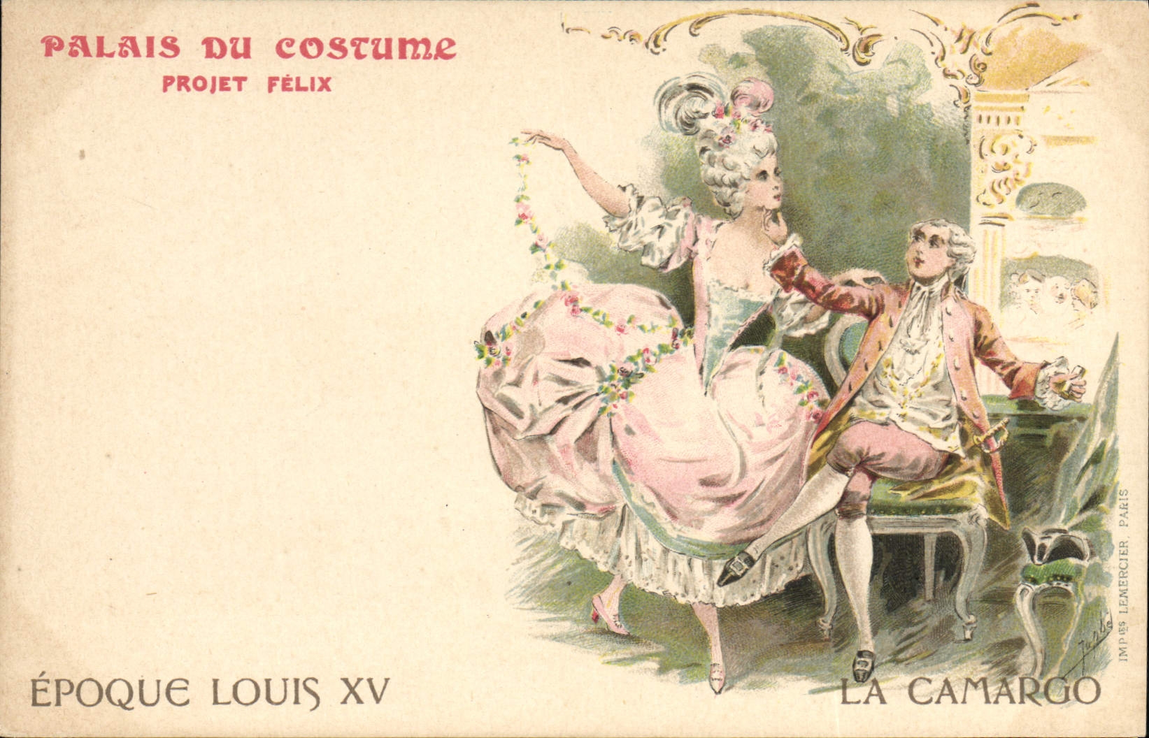 VINTAGE POSTCARD Illustrator Palate of the Costume Felix Project Camargo Time Louis XV