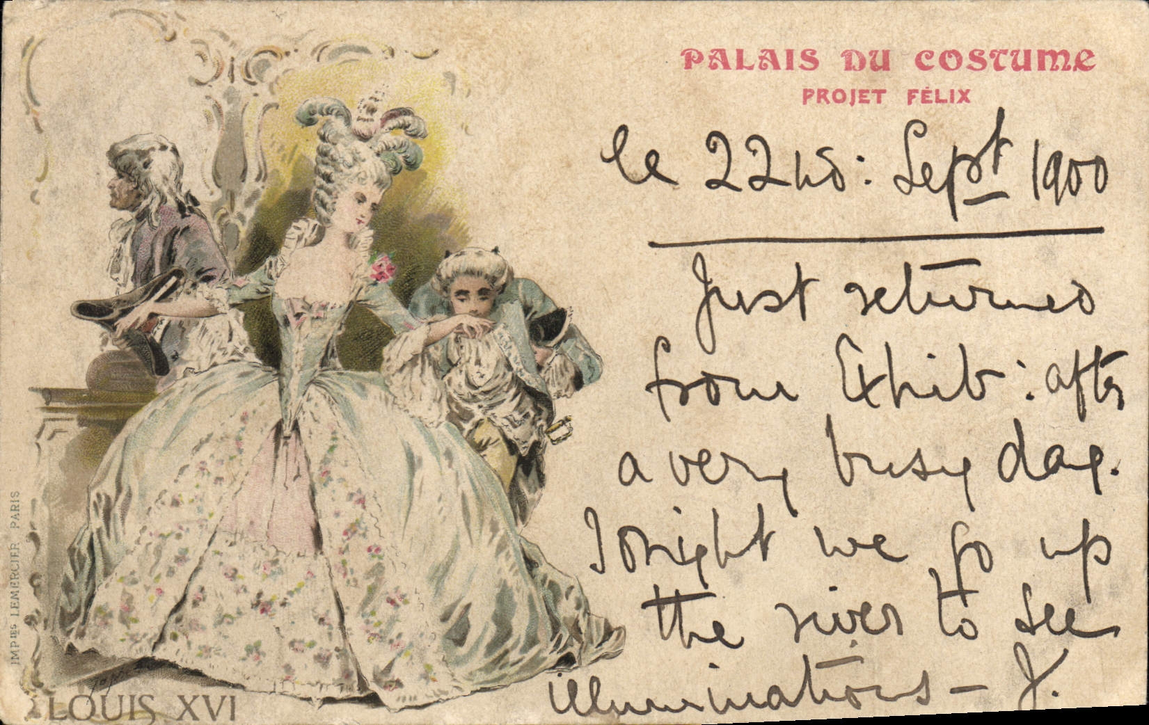 VINTAGE POSTCARD Illustrator Palate of the Costume Project Felix Louis XVI