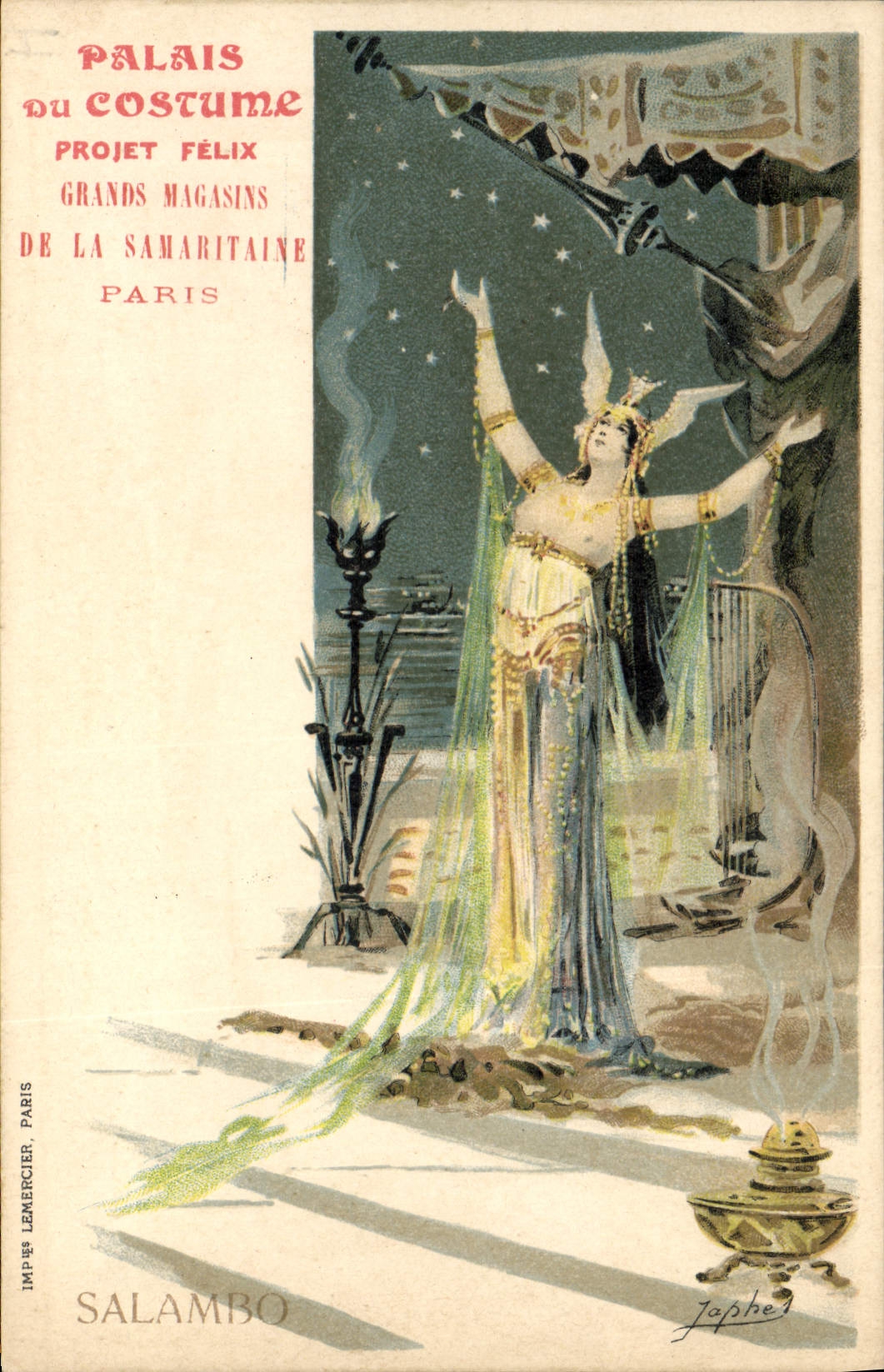 VINTAGE POSTCARD Illustrator Palate of the Costume Project Felix Salambo Samaritaine