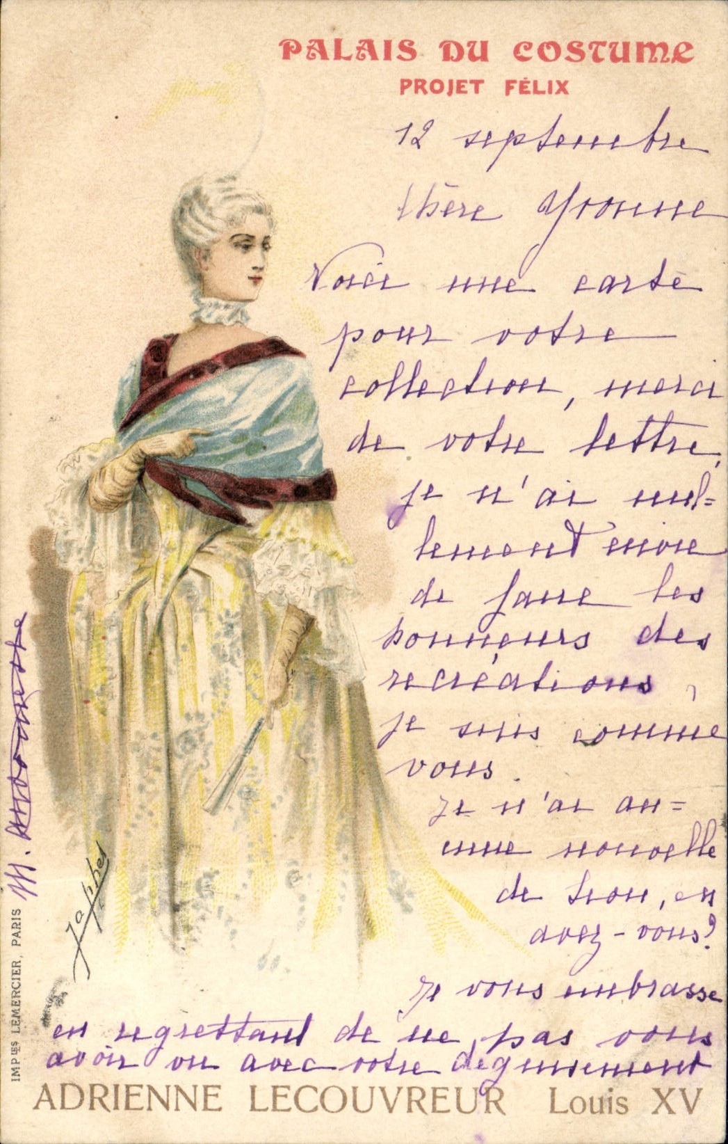 CPA Illustrateur Palais du Costume Projet Felix Adrienne Lecouvreur Louis XV