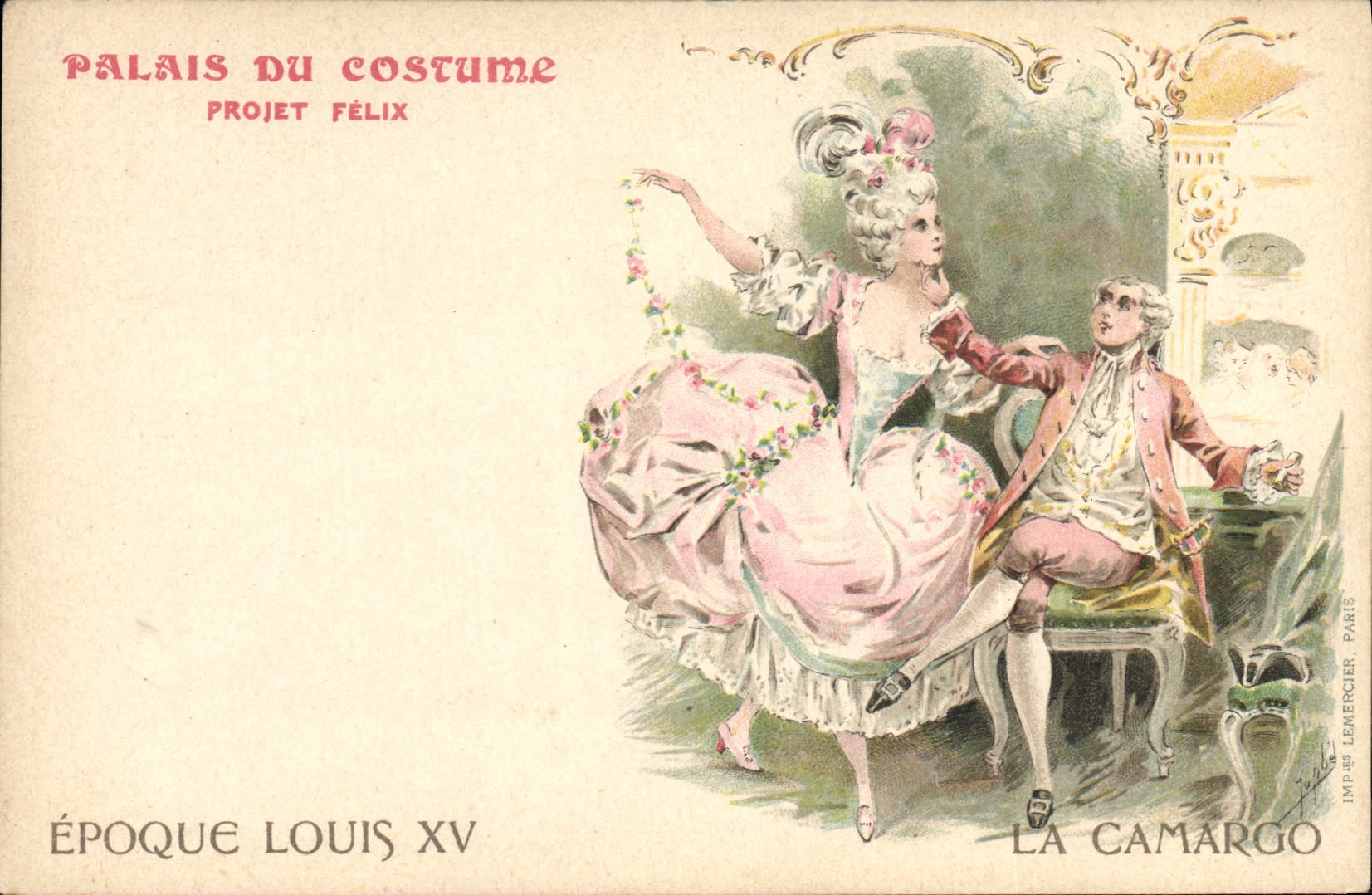 VINTAGE POSTCARD Illustrator Palate of the Costume Project Felix Time Louis XV Camargo