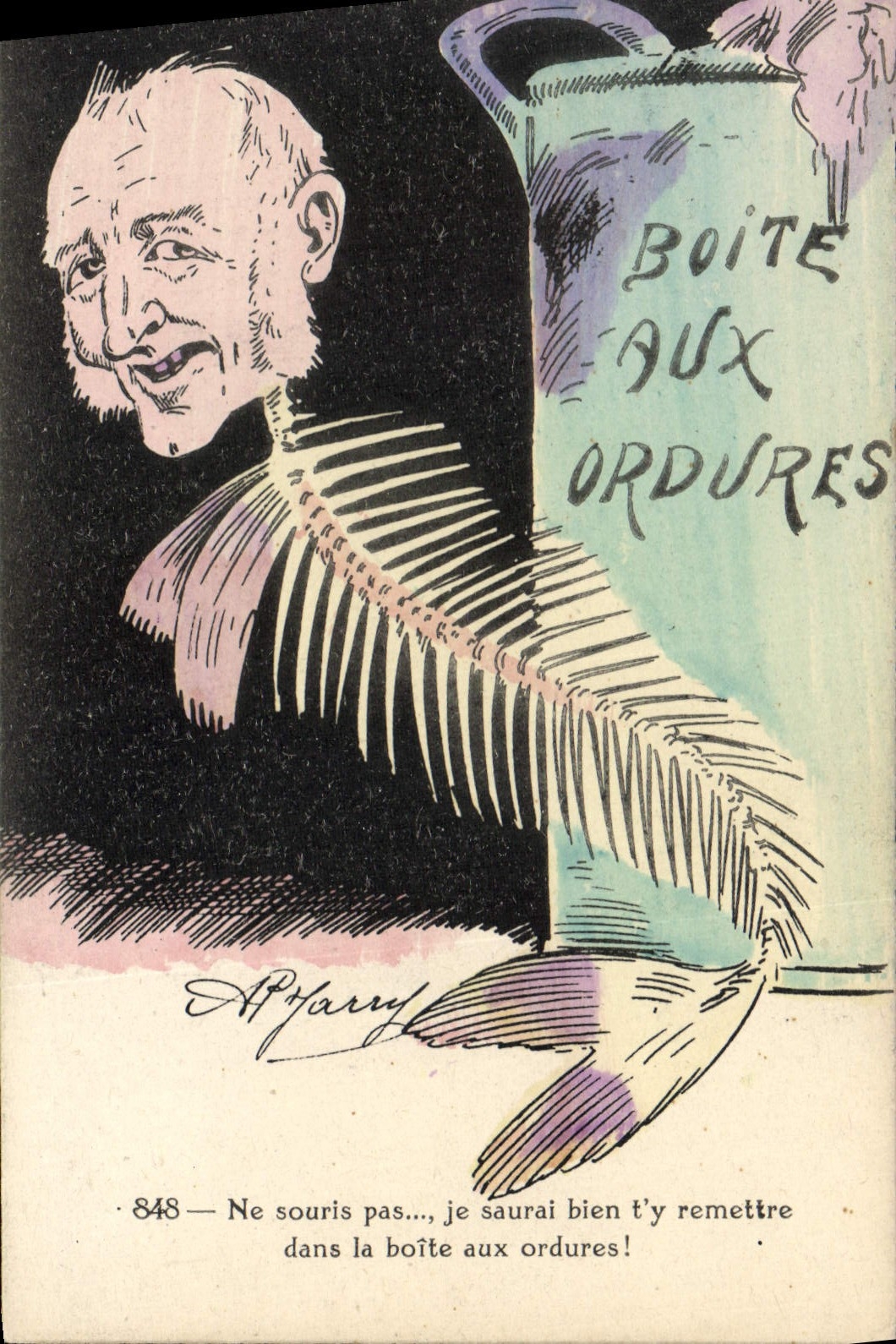 VINTAGE POSTCARD Illustrateur Jarry Limps with the Poisson refuse