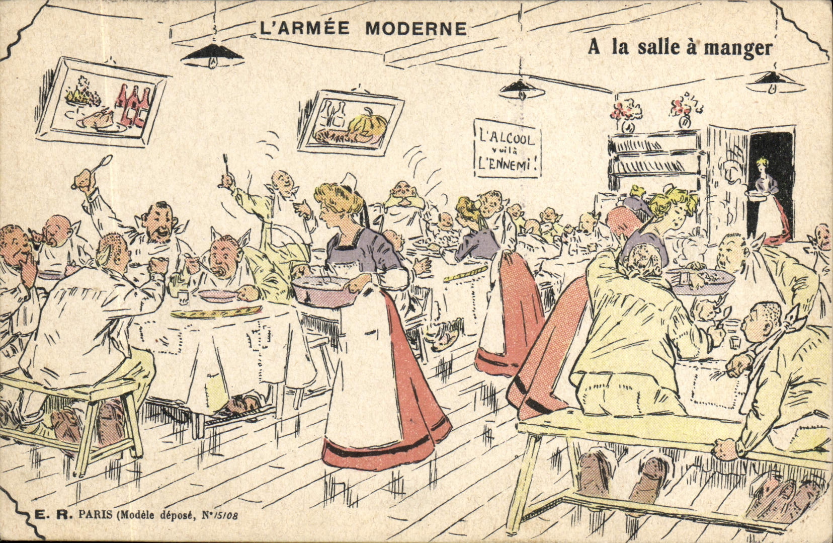 VINTAGE POSTCARD Militaria With dining room