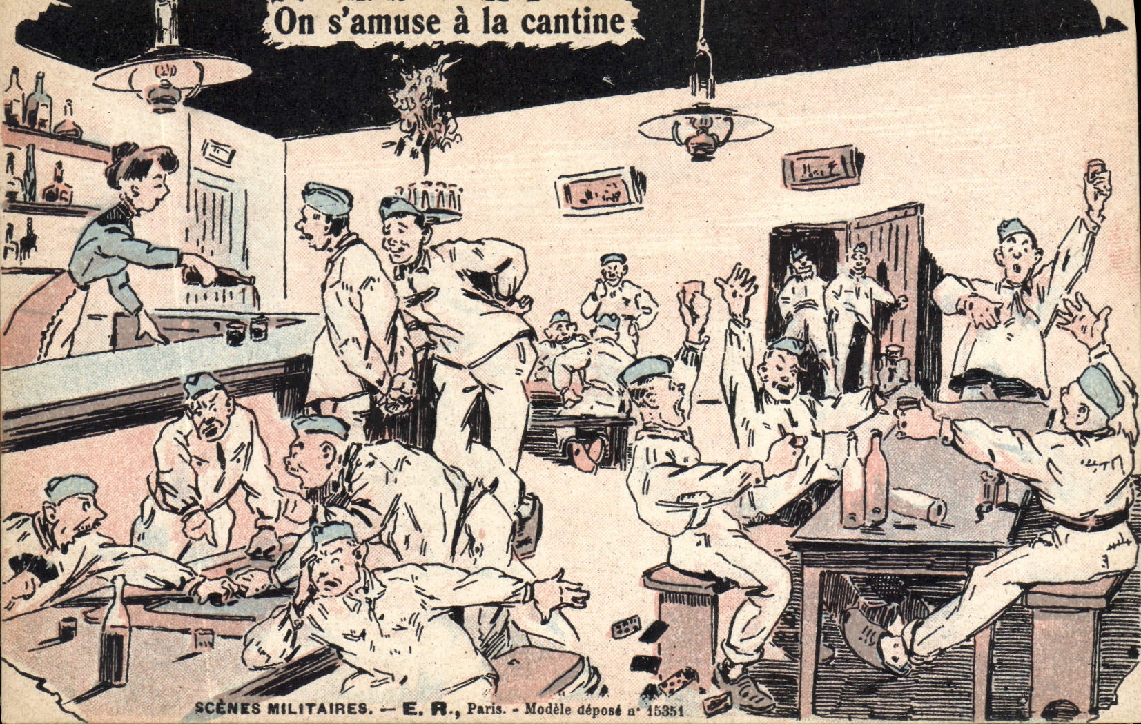 VINTAGE POSTCARD Militaria One has fun with the canteen