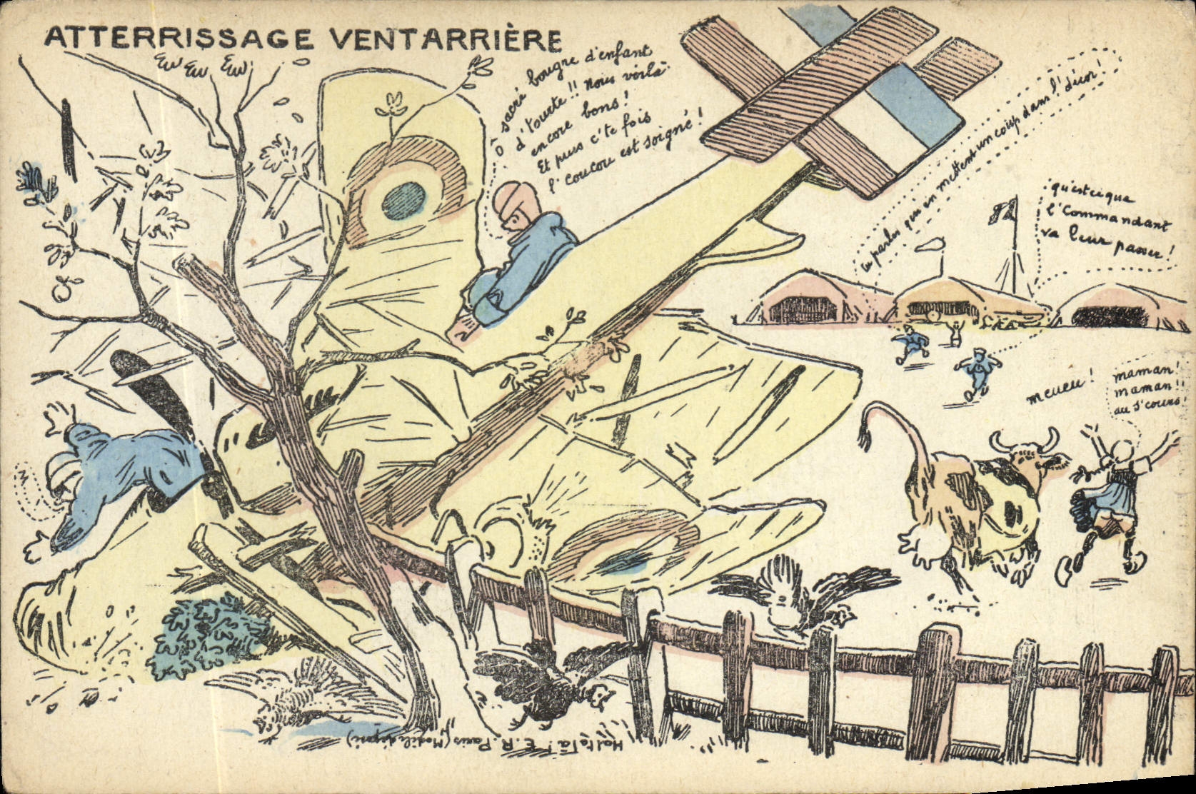 VINTAGE POSTCARD Militaria Landing Ventarriere Plane Aviation