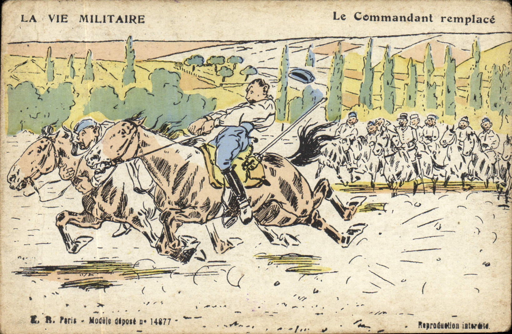 CPA Militaria Le commandant remplace Cheval