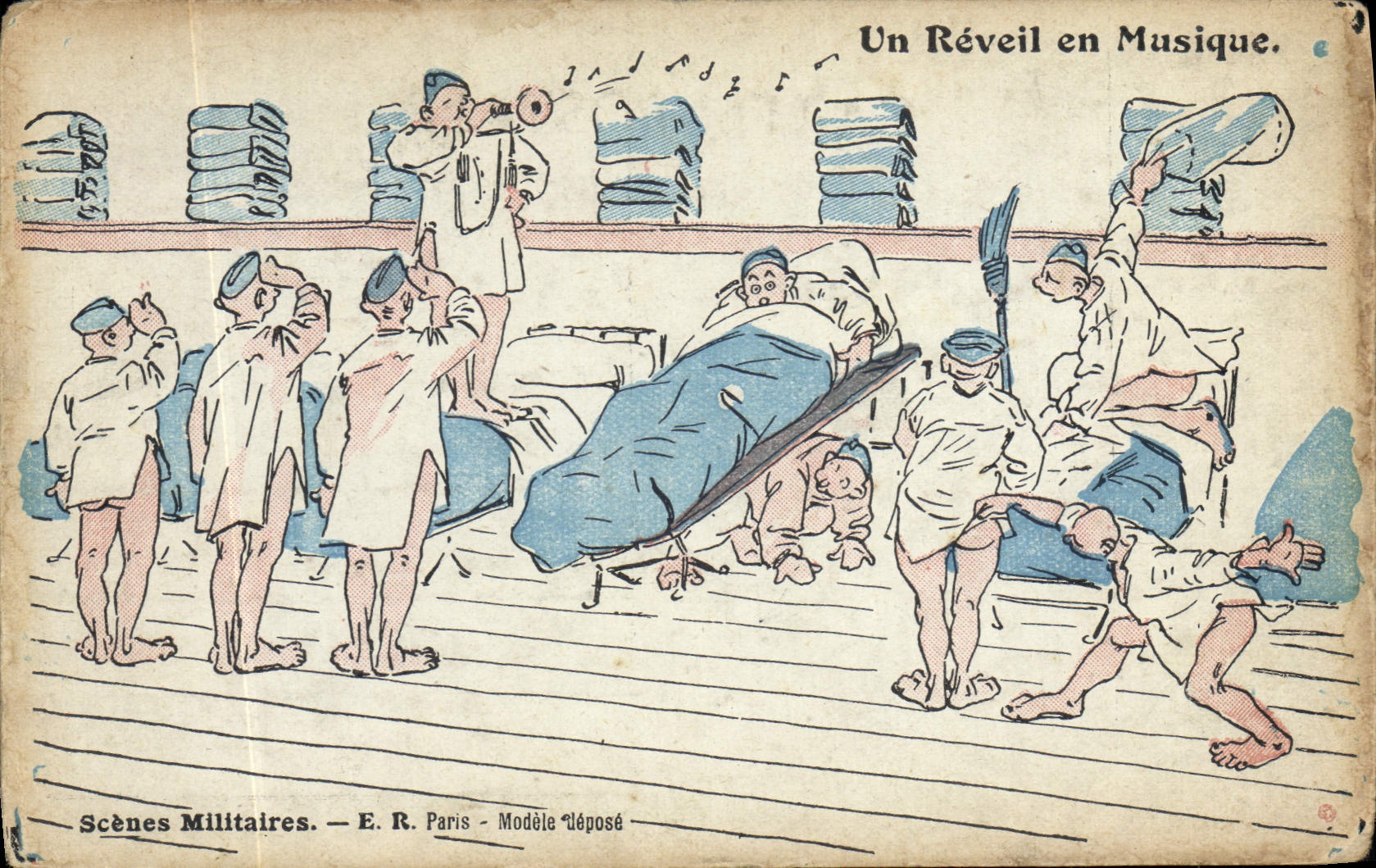 VINTAGE POSTCARD Militaria an alarm clock in music