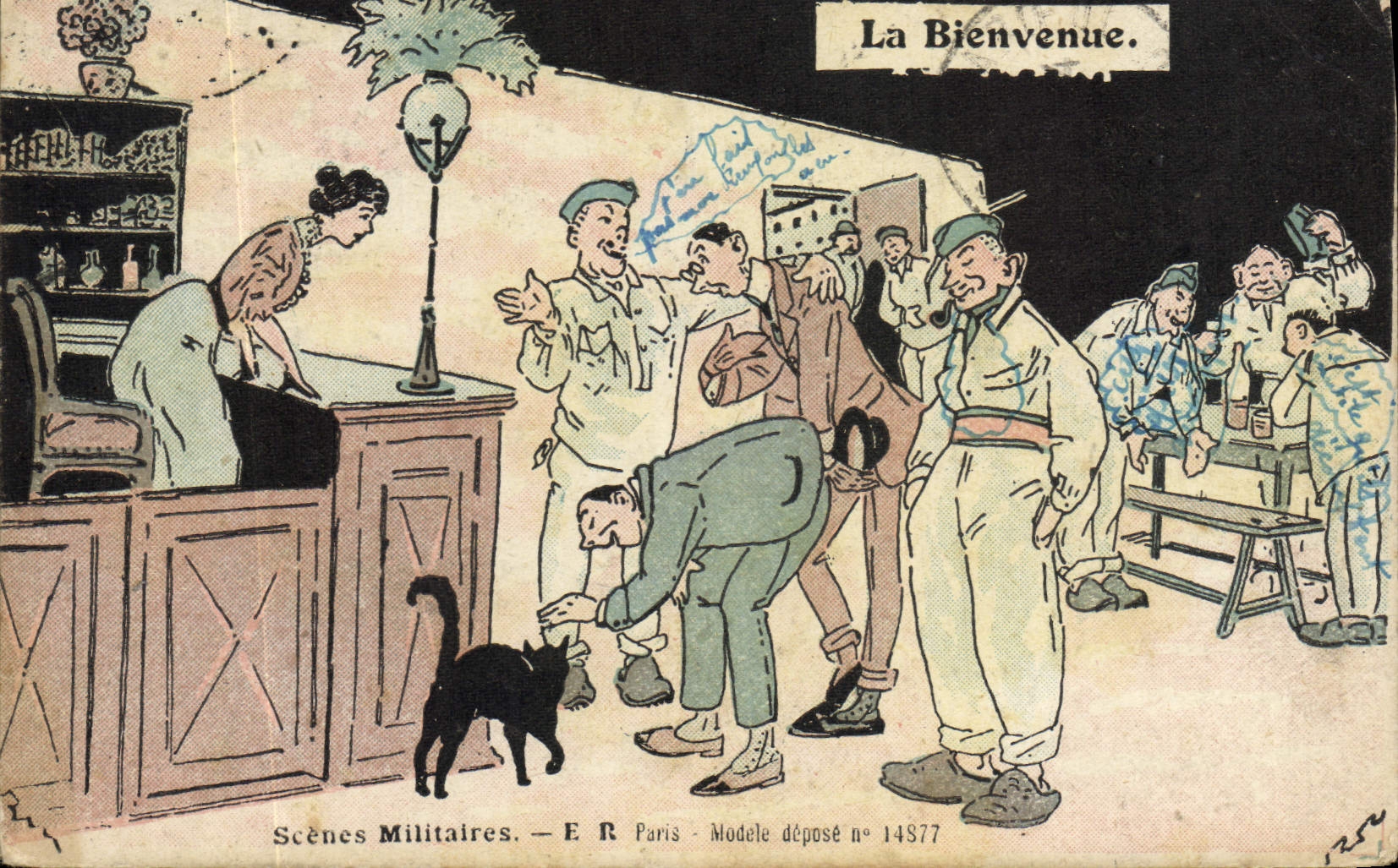 CPA Militaria La bienvenue Chat 