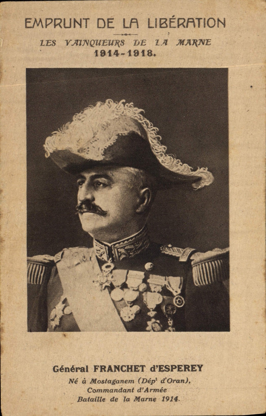 CPA Militaria Emprunt de la liberation Vainqueurs de la Marne General Franchet d'Esperey