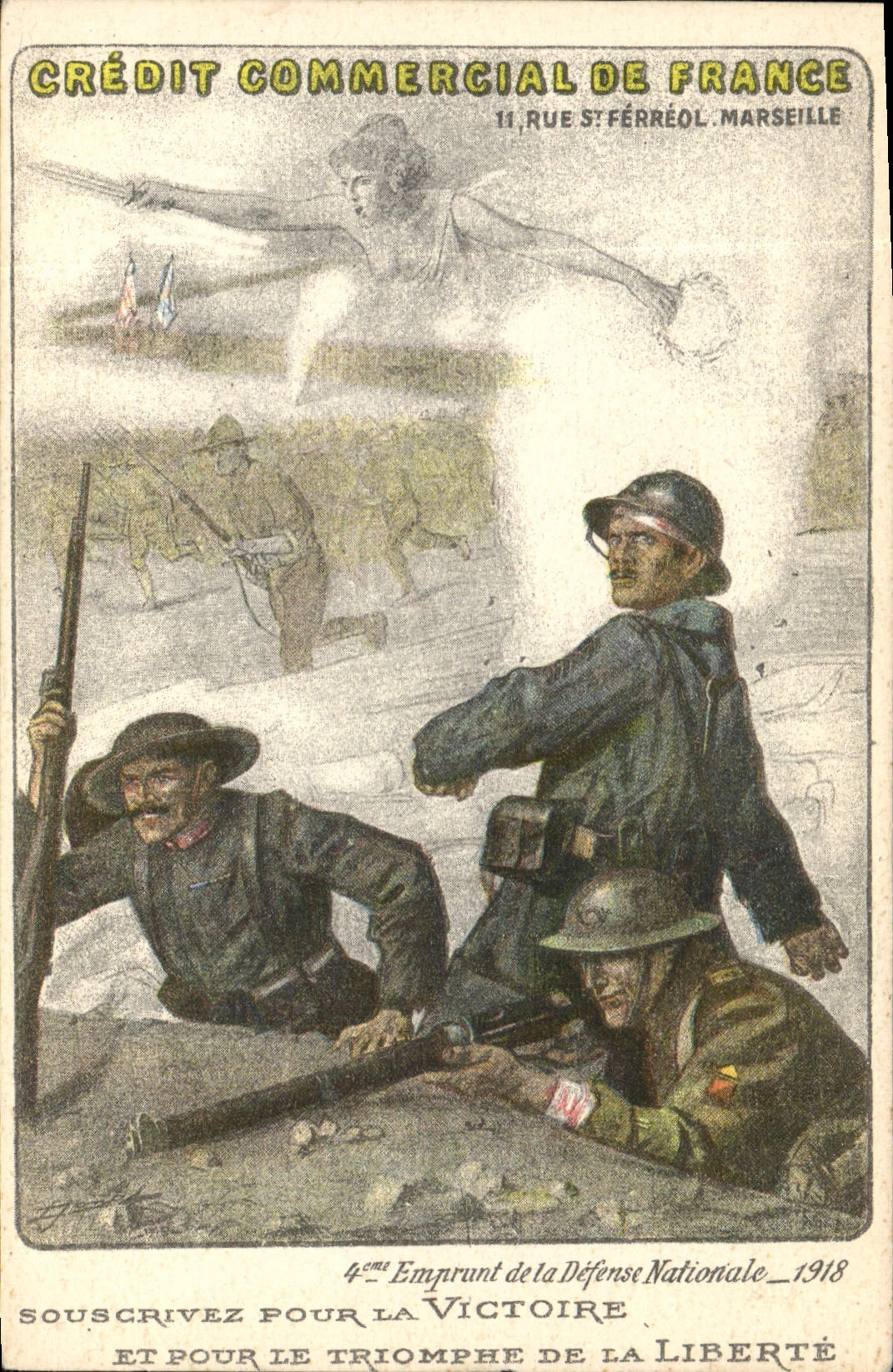 VINTAGE POSTCARD Militaria Commercial Credit of France Loan of National defense 1918