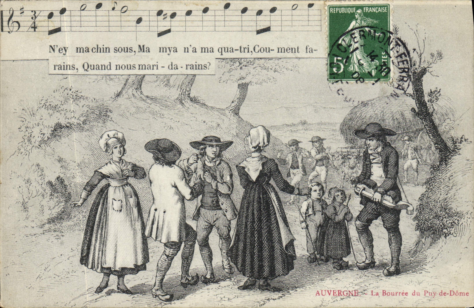 CPA Folklore Auvergne La Bourree du Puy de Dome