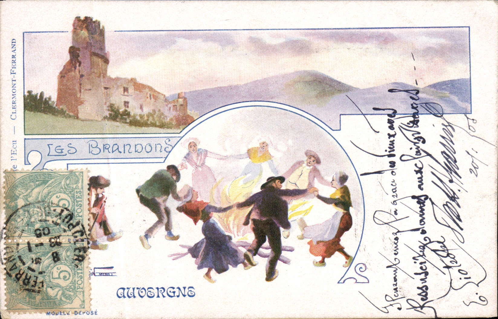 CPA Folklore Auvergne Les Brandons