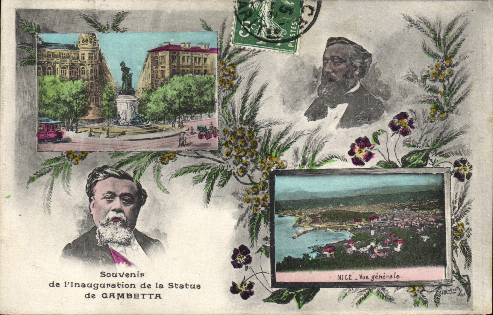 VINTAGE POSTCARD To remember of the inauguration of the statue of Gambetta Nice View