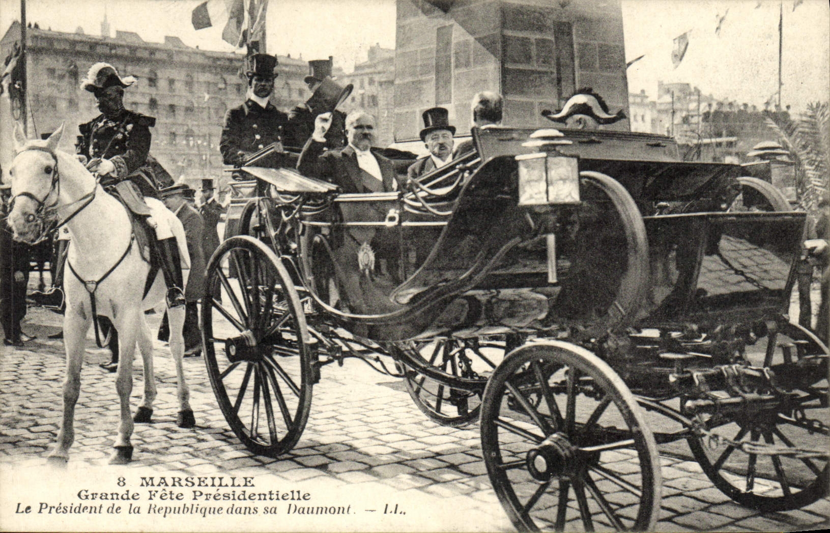 VINTAGE POSTCARD Marseilles Great presidential festival the President of the Republic in his Daumont
