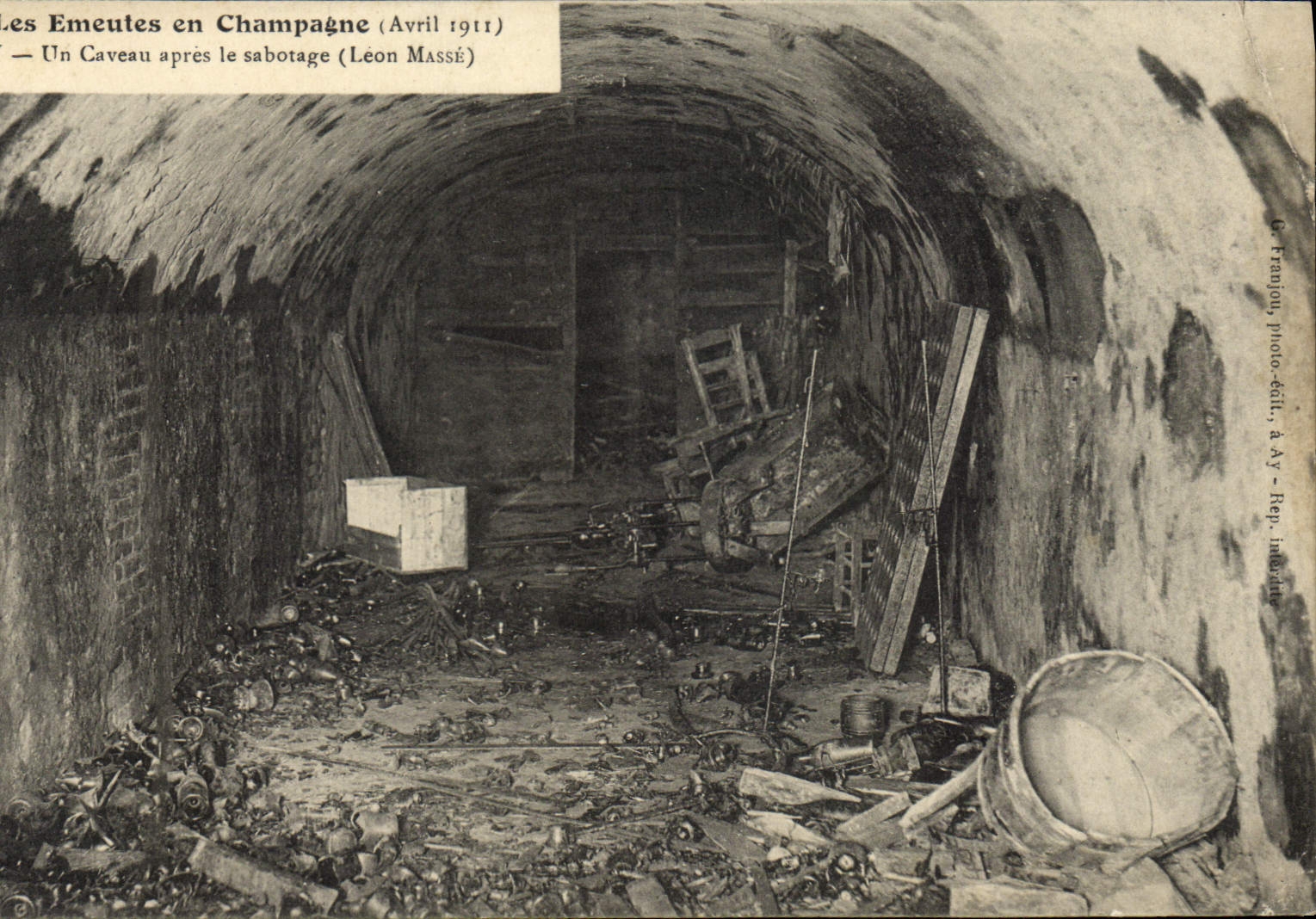VINTAGE POSTCARD Champagne riots Ay April 1911 a vault after sabotage