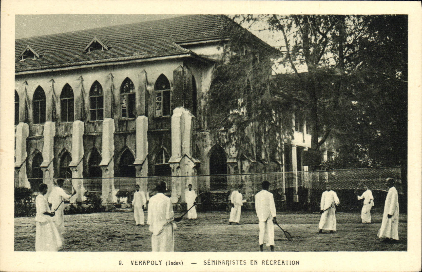 VINTAGE POSTCARD Tennis Verapoly Seminarists in re-creation