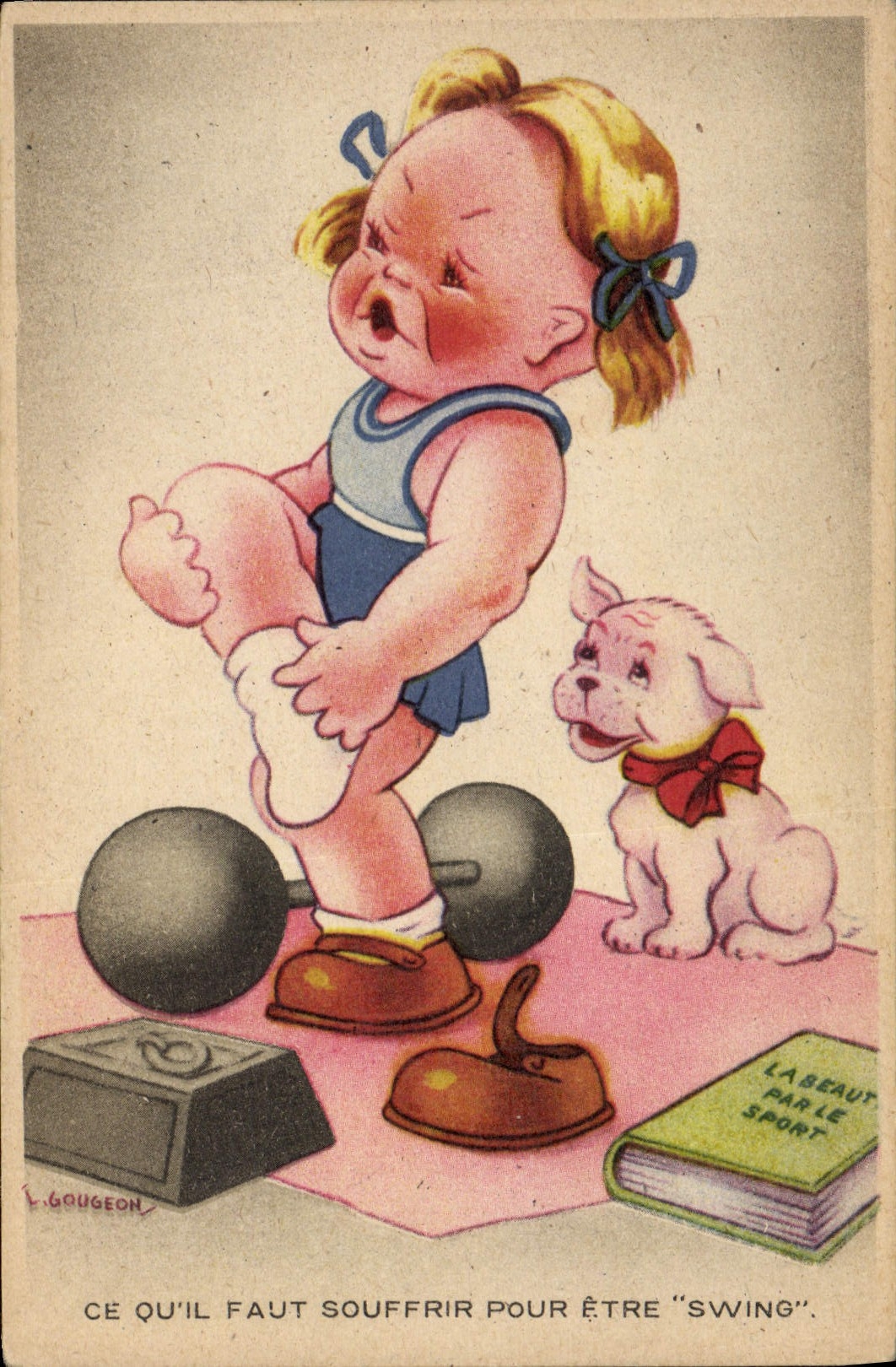 VINTAGE POSTCARD Halterophilie Dog