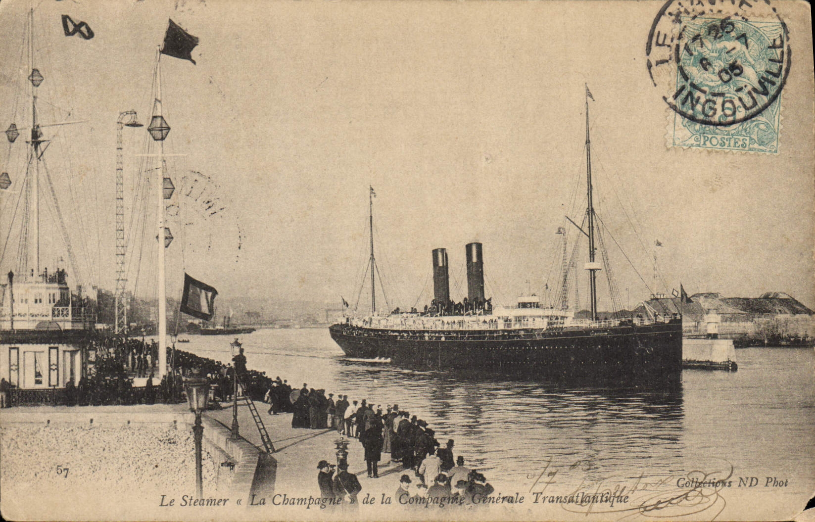 VINTAGE POSTCARD the steamer the Champagne of the Transatlantic General Company