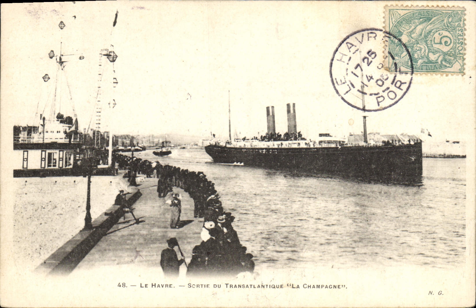 CPA Le Havre Sortie du transatlantique La Champagne 