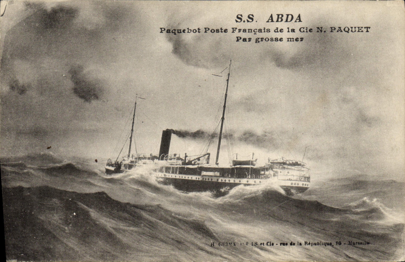 VINTAGE POSTCARD S Abda Paquebot Posts French Co NR Package by heavy sea