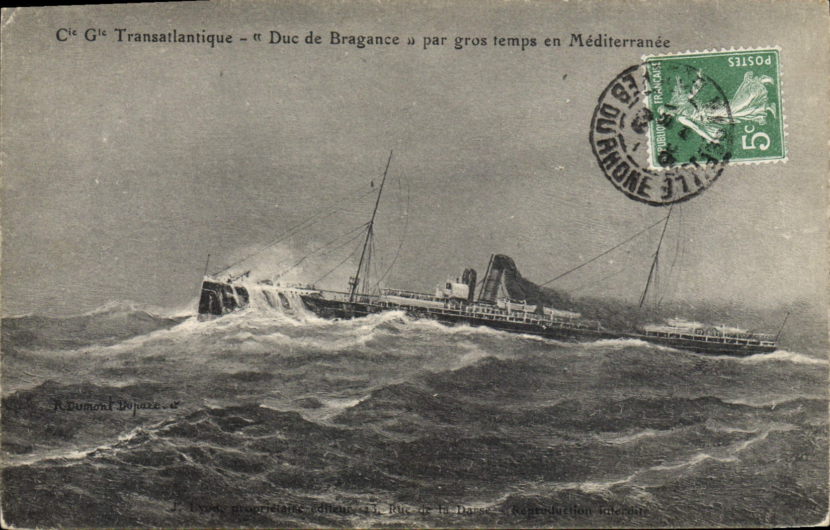 VINTAGE POSTCARD General Company Transatlantic Duke of Bragance by large temple