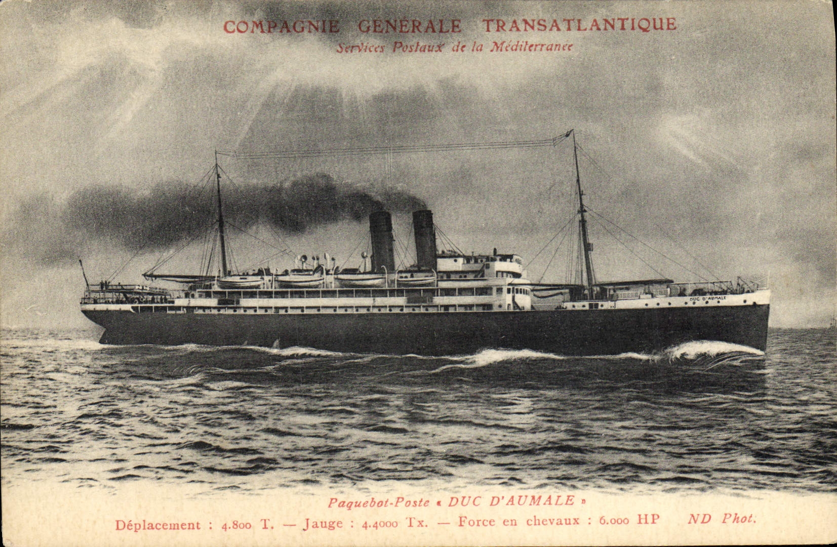 VINTAGE POSTCARD General Company Transatlantic Duke of Aumale