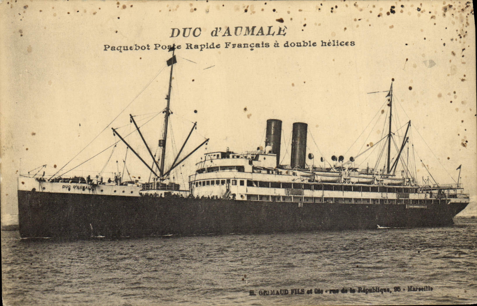 VINTAGE POSTCARD Duc of Aumale Paquebot Posts Fast French