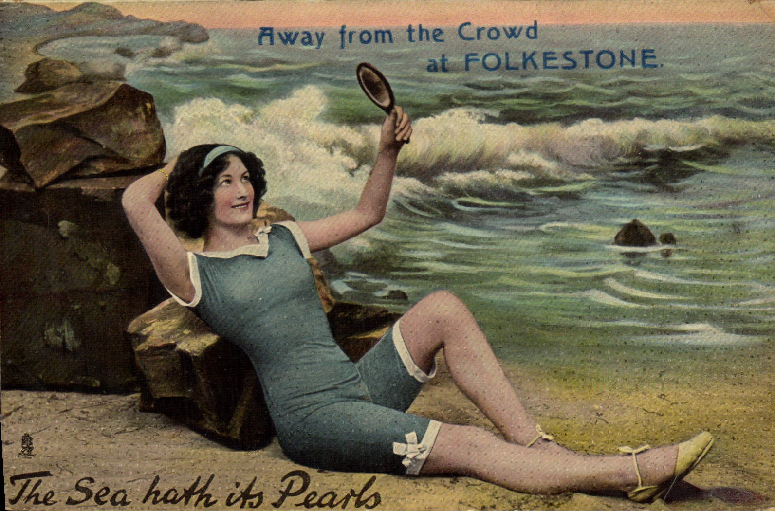 VINTAGE POSTCARD Fantasy Woman Folkestone Bathing suit