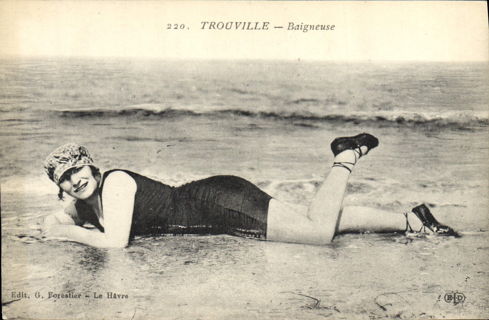 VINTAGE POSTCARD Fantasy Woman Trouville Bathing suit
