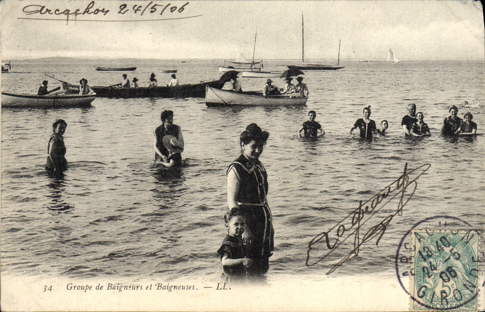 VINTAGE POSTCARD Fantaisie Women Bathing suit Groups bathers and bathers