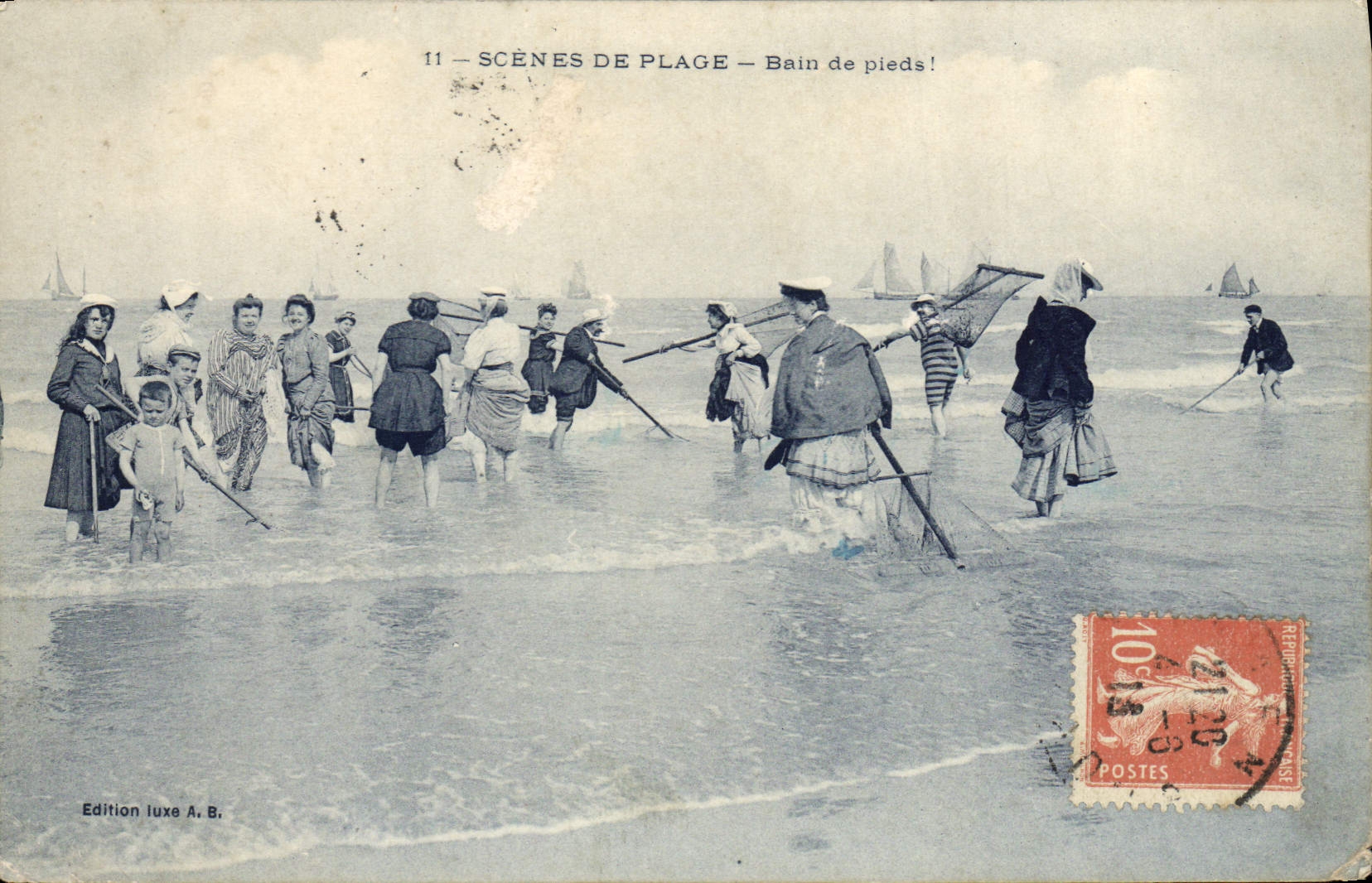 VINTAGE POSTCARD Fantasy Women Bathing suit Scenes of beach Bath of feet