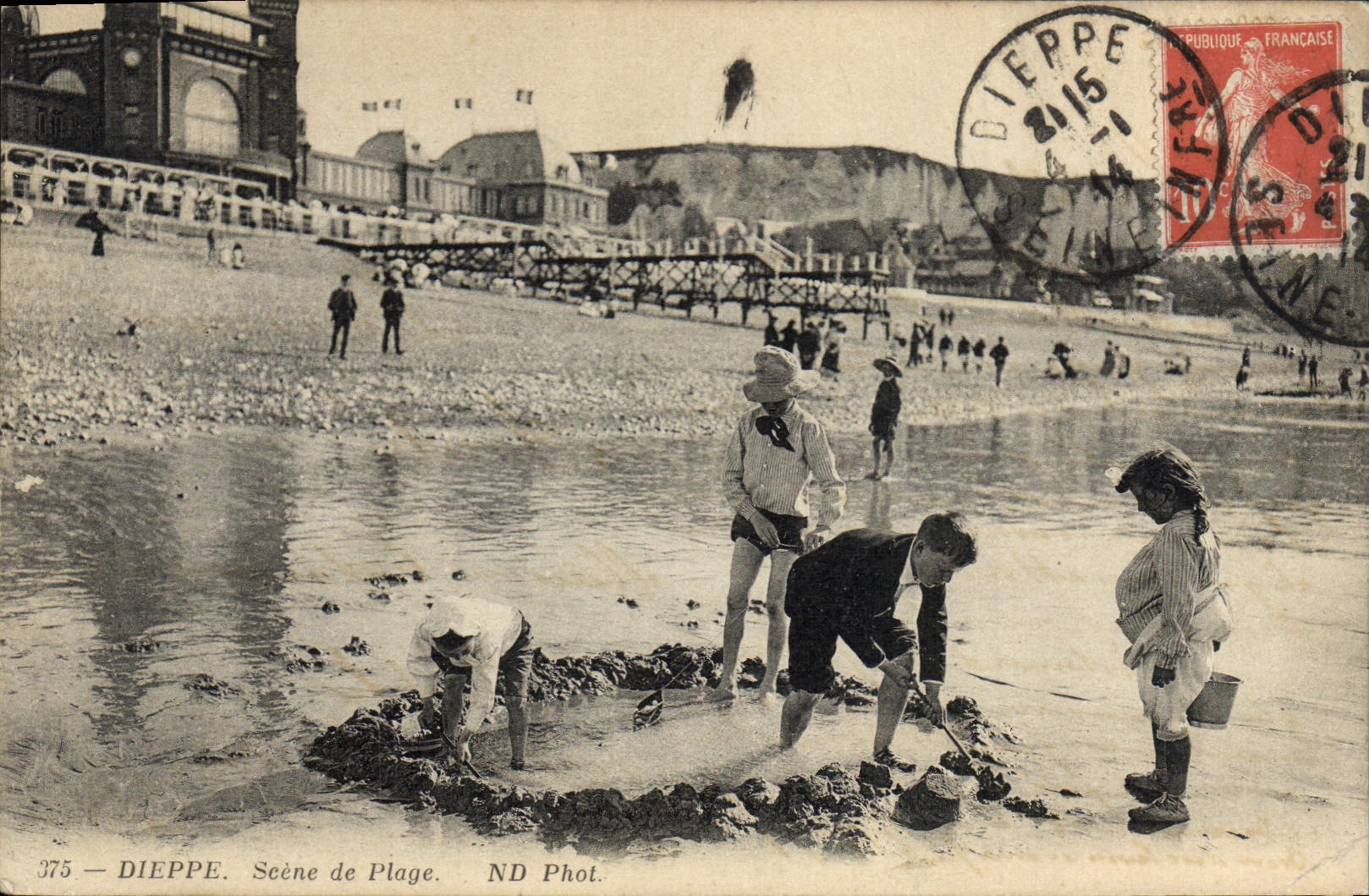 VINTAGE POSTCARD Fantasy Dieppe Scene of beach Children