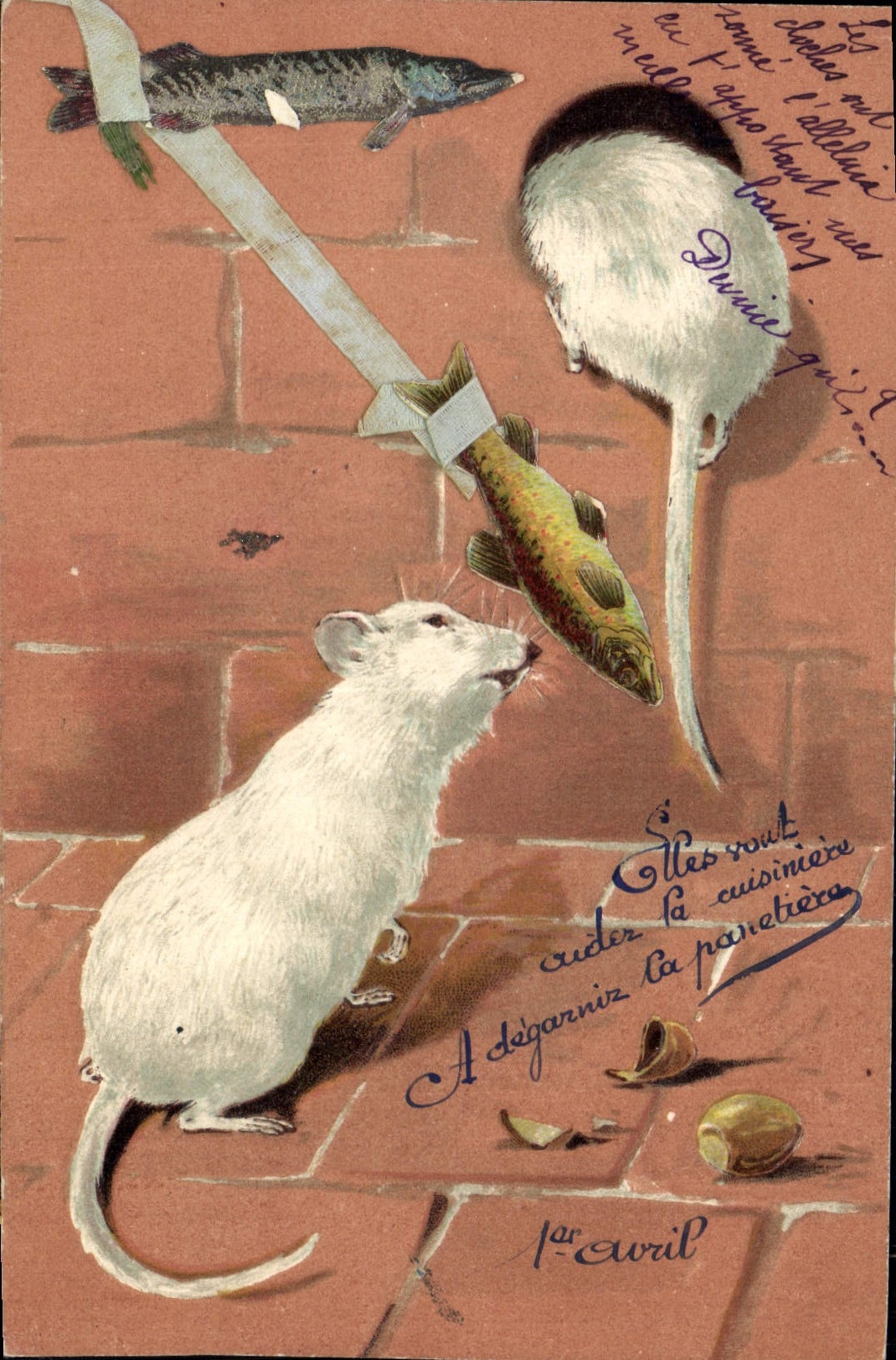 VINTAGE POSTCARD White mouse Poisson