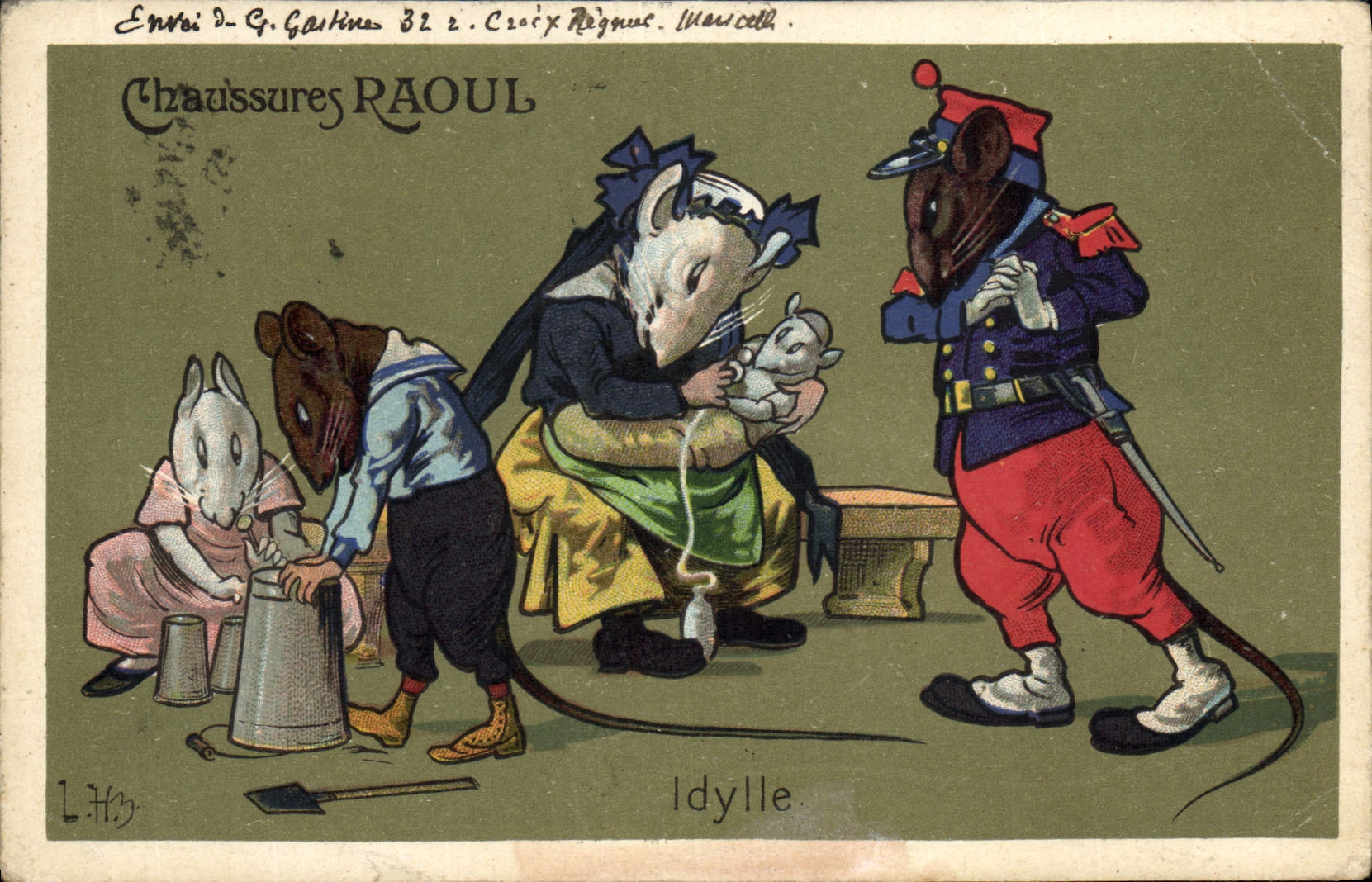 CPA Rats Souris Chaussures Raoul Idylle Militaria