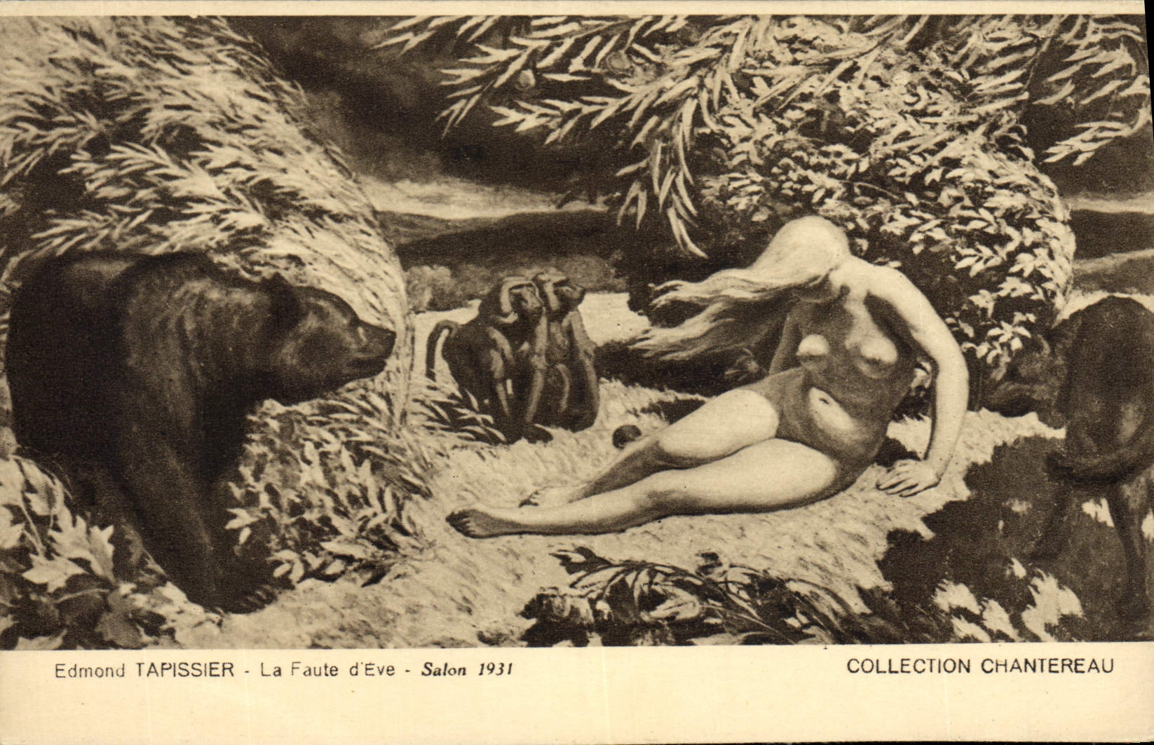 CPA Edmond Tapissier La faute d'eve Salon 1931 Chantereau Ours Singe