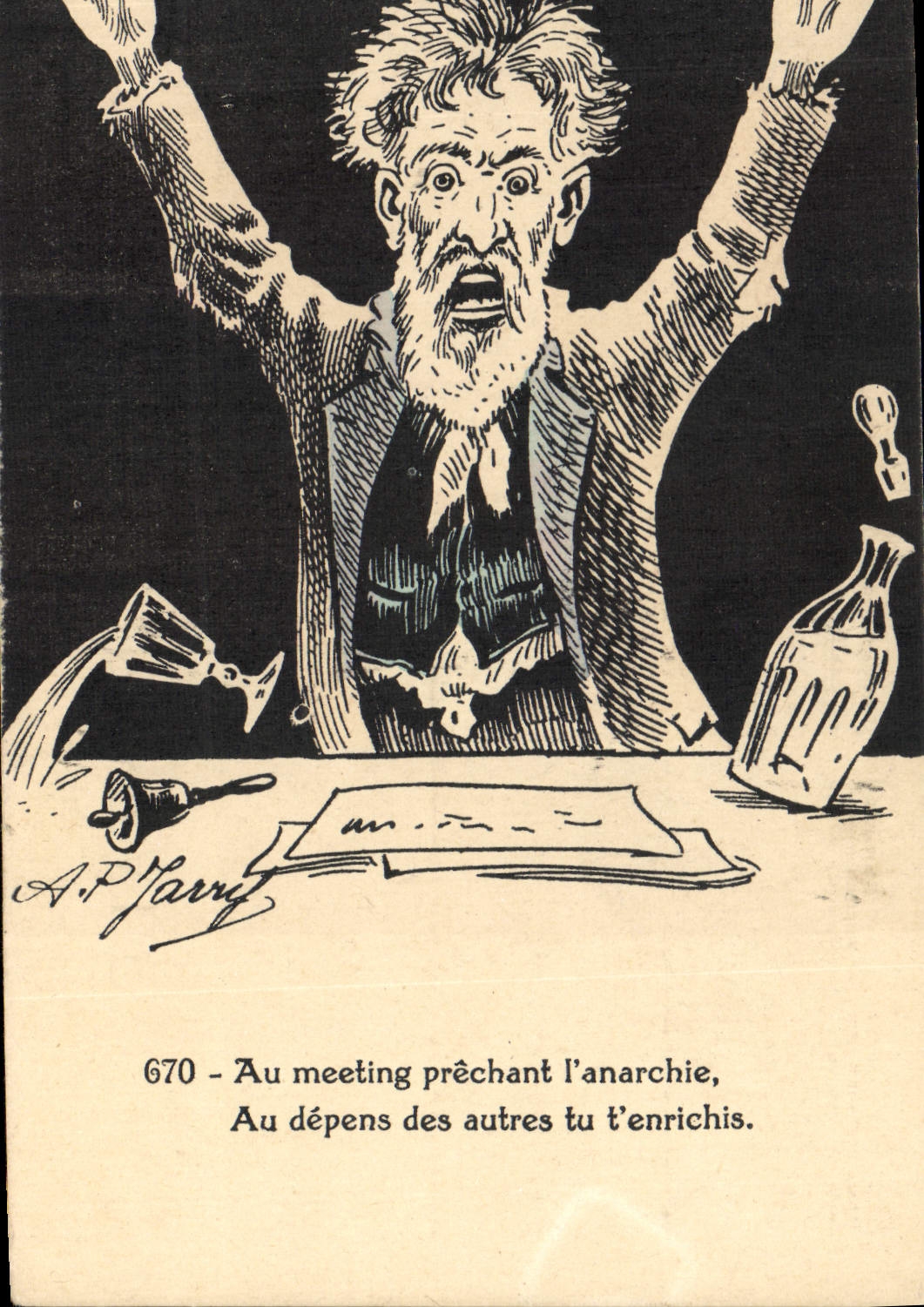 VINTAGE POSTCARD Fantasy Jarry Illustrator With the meeting preaching Jarry anarchy