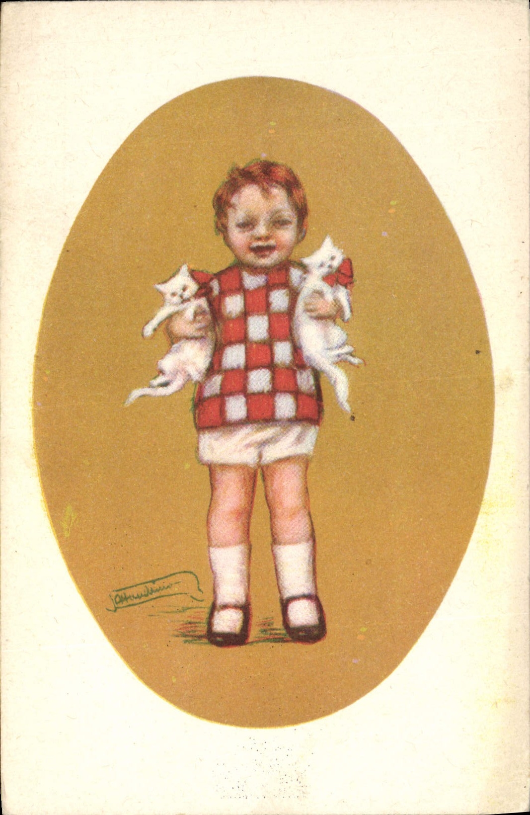 CPA Fantaisie Illustrateur Enfant Chat Chaton 